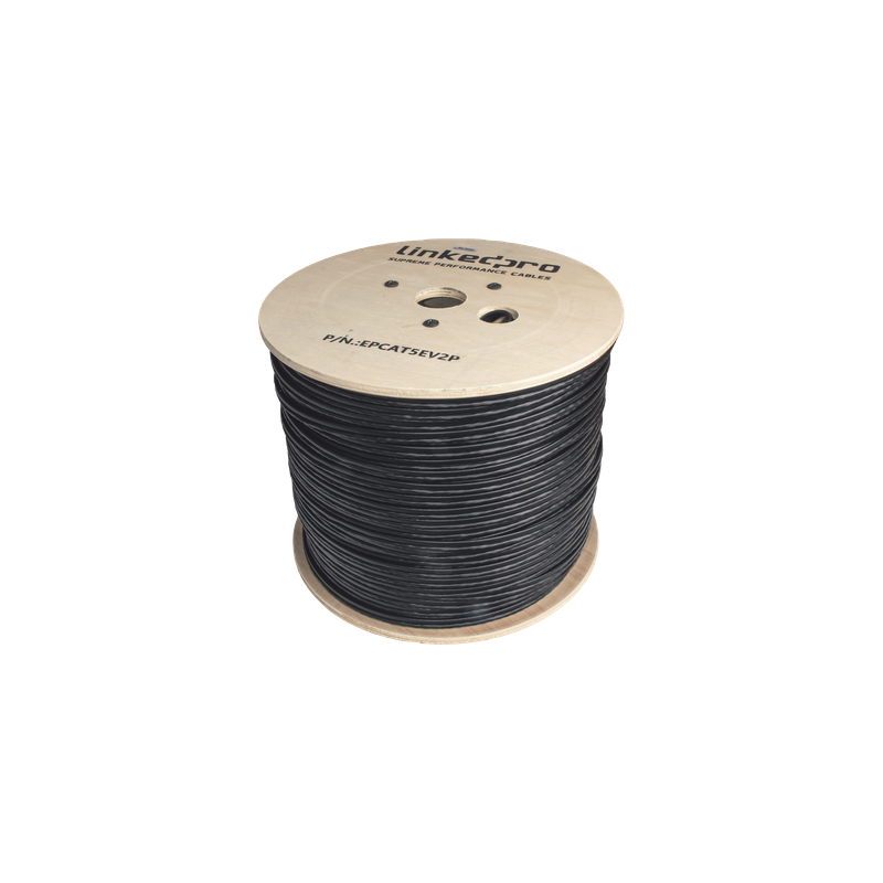 Bobina de Cable Siamés Cat5e CCA + 2 Cables Gruesos (16 AWG) / 305 m (1000 ft) / Exterior / Industrial para Climas Extremos