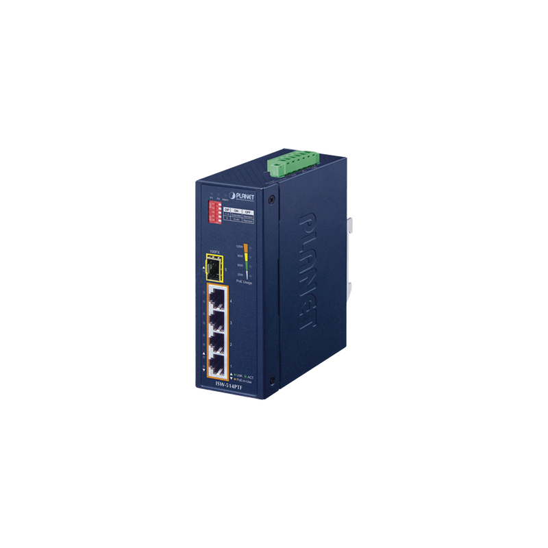 Switch Industrial PLANET 4 PoE + 1 Fibra -40-75°C