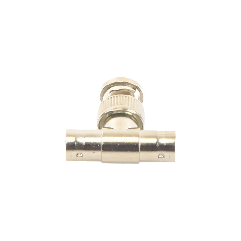 Adaptador Coaxial T / BNC Macho a 2x BNC Hembra / 75 Ohm / Contactos Oro / Aislante Teflón / CCTV Profesional