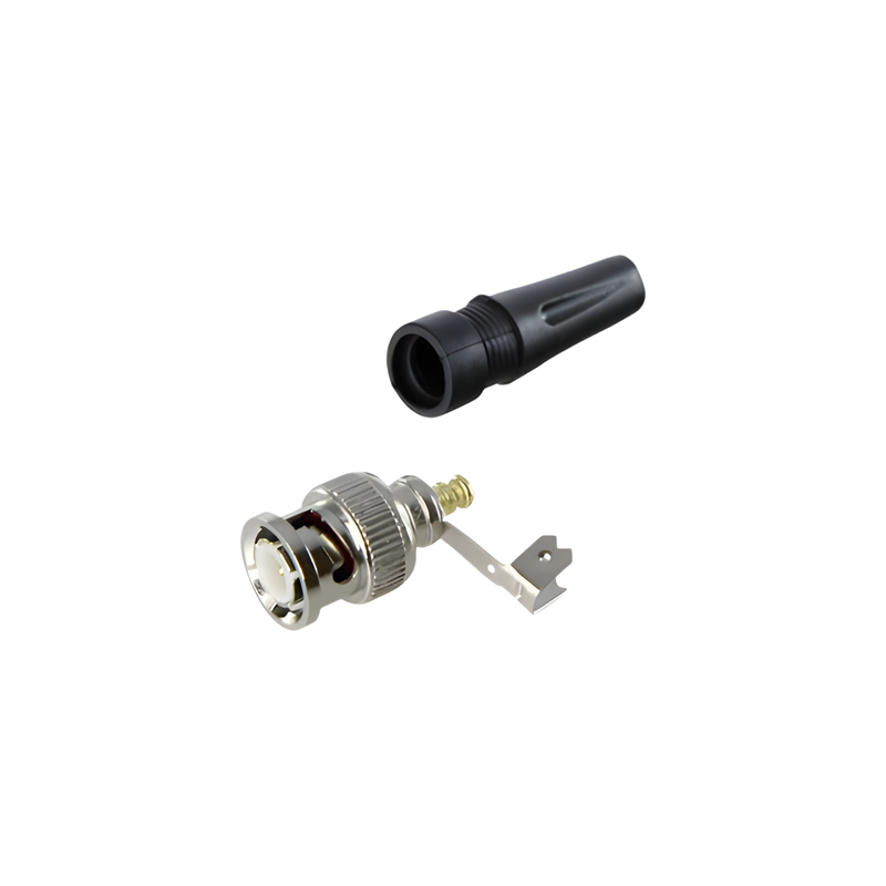 Conector BNC Macho / 75 Ohm / Base de Alivio PVC / Níquel-Oro-PTFE / RG-59 / 55 mm Longitud