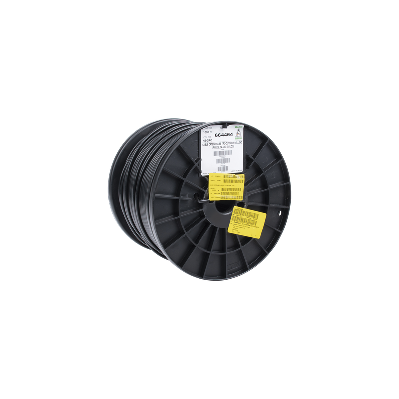 Bobina Cat5e UTP / 305m (1000 pies) / Gel para Exterior / 24 AWG / Negro / -20°C a 75°C