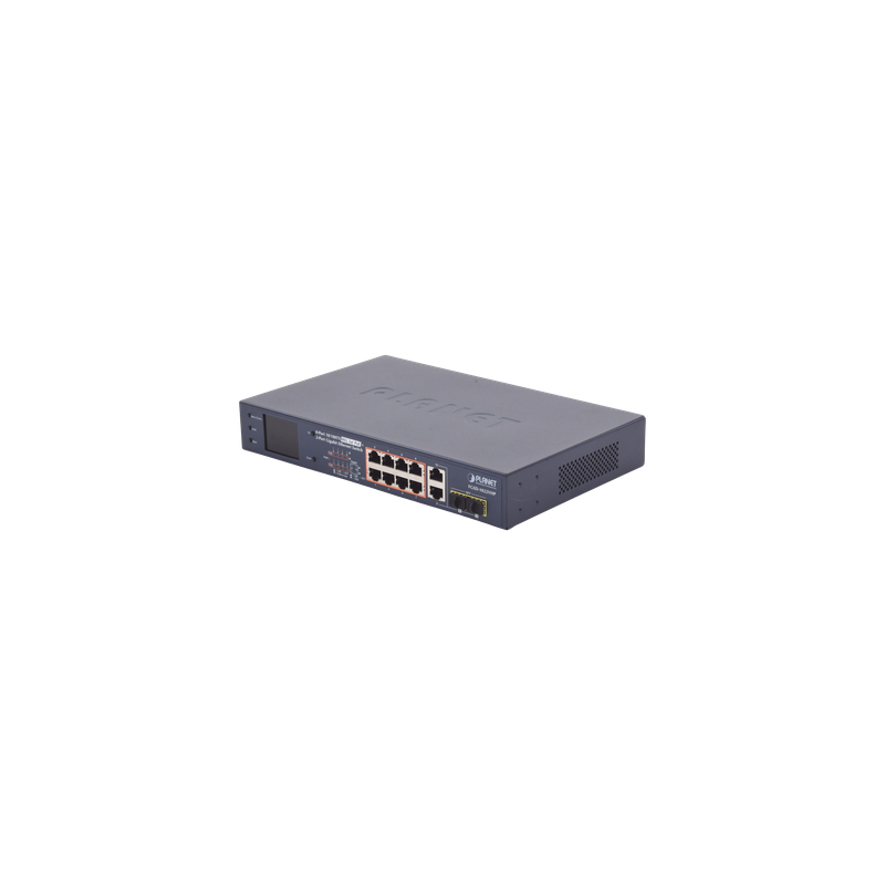 Switch PoE+ / 8 Puertos 10/100Mbps / 2 Puertos Gigabit Combo TP/SFP / Alcance 250m (820 pies) / Pantalla LCD / 120W