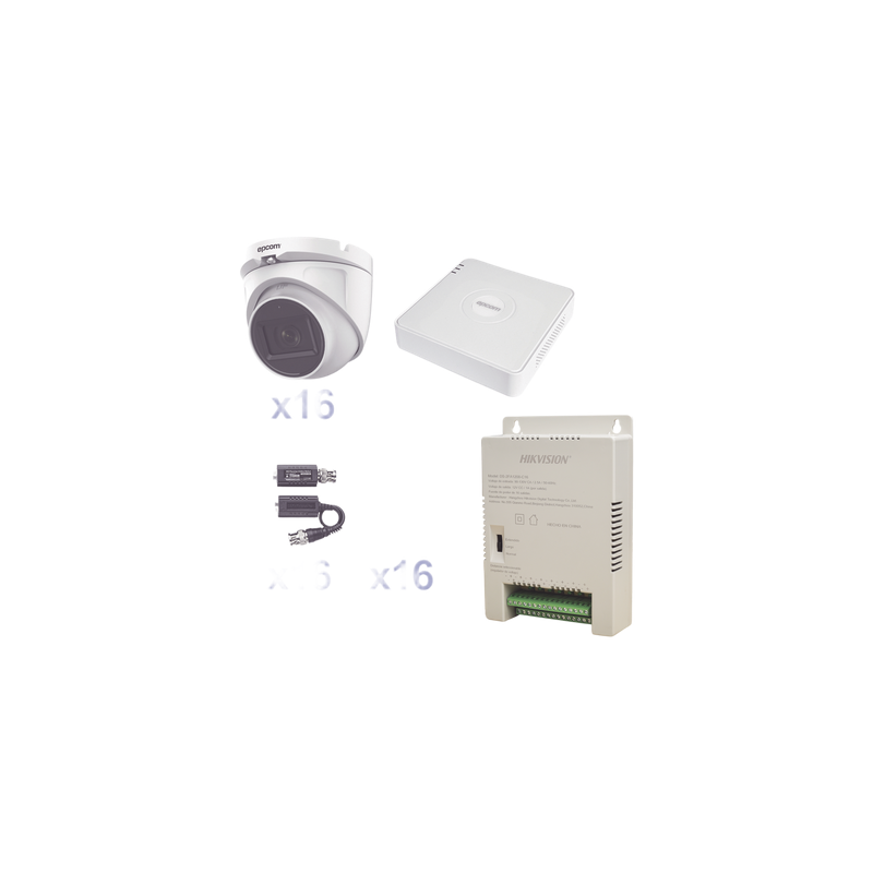 Kit TurboHD 1080p Lite / DVR 16 Canales / 16 Cámaras Eyeball Exterior / Fuente 20A / Transceptores UTP