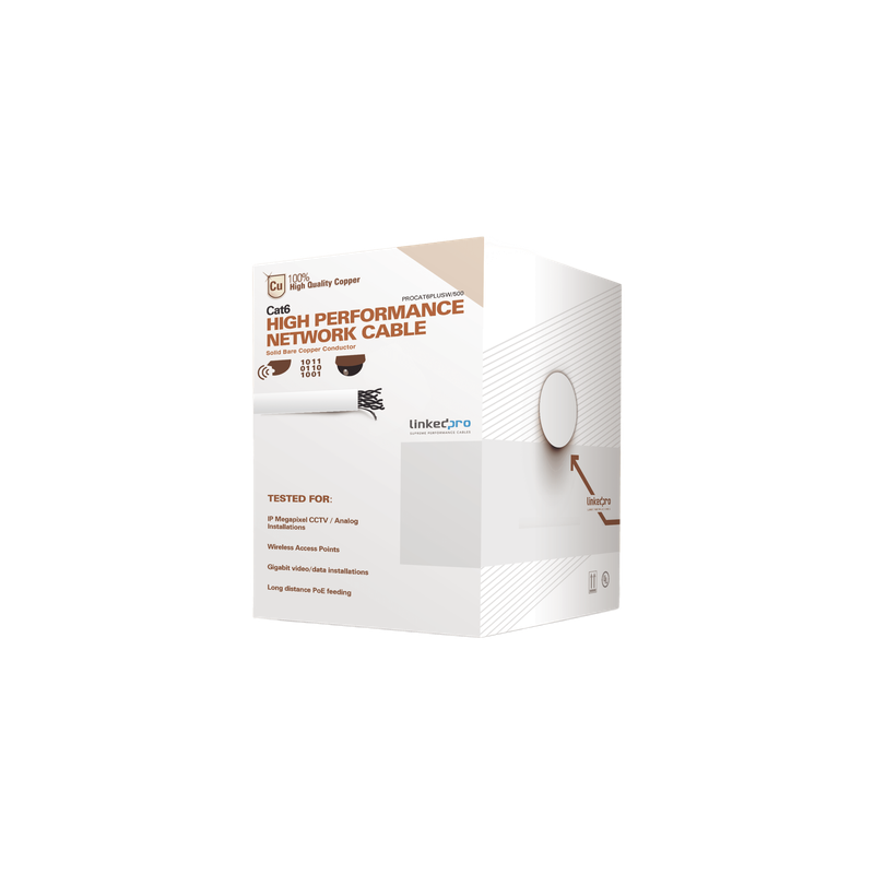 Bobina de Cable Cat6+ / 152m (500ft) / Calibre 23 AWG / 250 MHz / UL / Blanco / Sin Blindaje / CM Interior