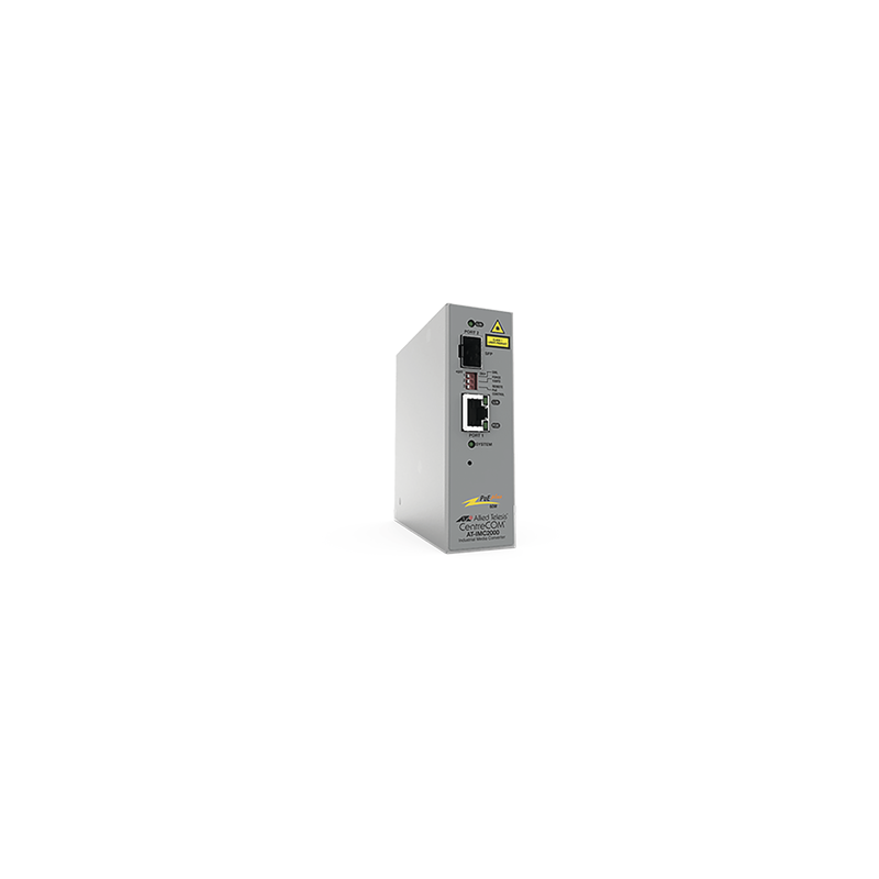 Convertidor de medios industrial PoE+ Gigabit Allied Telesis
