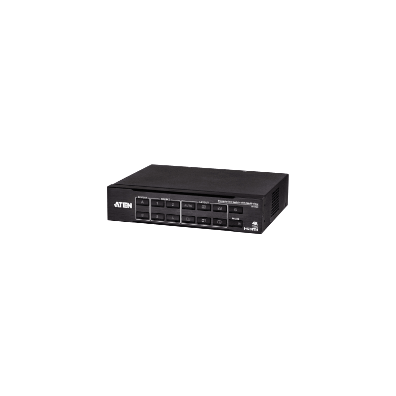 Switch HDMI de Presentación 4x2 True 4K / Multi View / 4 HDMI Entradas / 2 HDMI Salidas / Escalador 4K Integrado / Control RS-232, IR, Telnet, Web GUI / Montaje en Rack / Modo de Espera para Ahorro de Energía