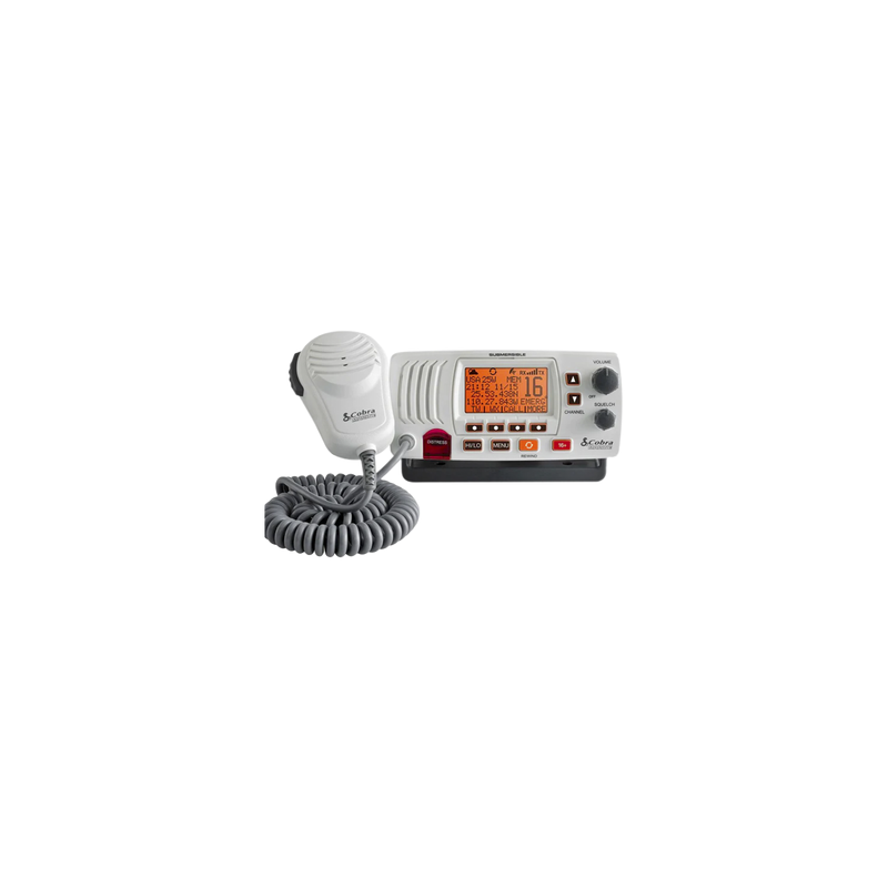 Radio móvil marino VHF clase D con función de megafonía y grabador automático de 20 segundos de audio recibido. cuenta con los canales Internacionales, de Canadá y Estados Unidos