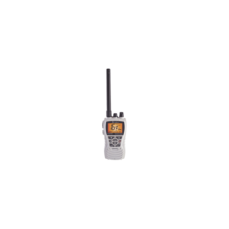 Radio portátil marino, flotante y sumergible con función de eliminación de agua de la bocina mediante vibración,  potencia de RF de 6 Watts.