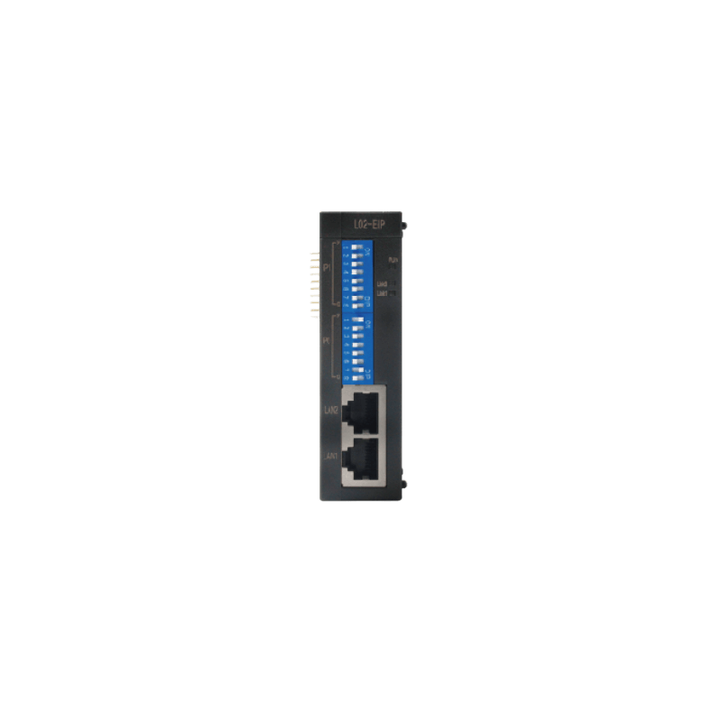 Acoplador de Bus EtherNet/IP / Adaptador Slave / 2 Puertos RJ45 con Switch / Topología Daisy Chain / Hasta 16 Módulos L02S / Arquitectura S Mejorada / Montaje Riel DIN