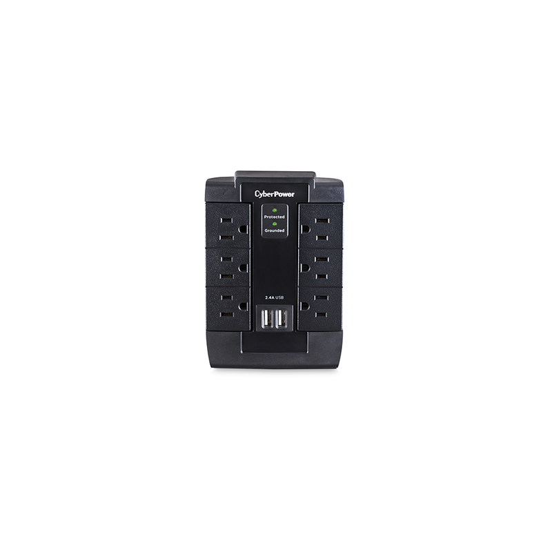Multicontacto con Supresor de Picos de Pared, Voltaje de Entrada 125 Vca NEMA 5-15P, Con 6 Salidas NEMA 5-15R, 2 Puertos de Carga USB, 1200 Joules