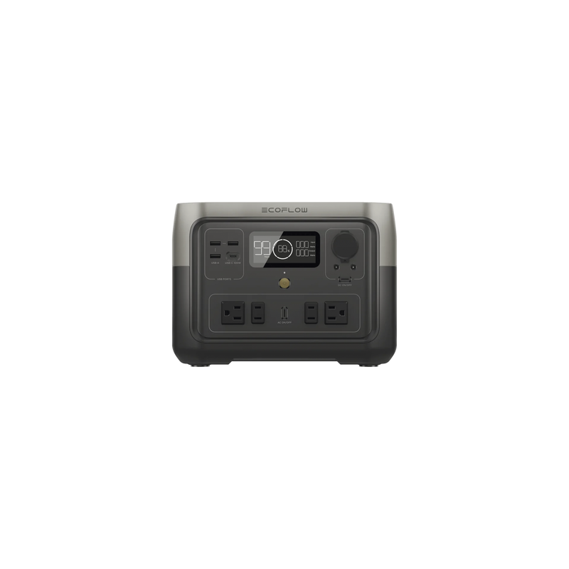 EcoFlow River 2 Max | Estación de Energía Portátil 512Wh Litio LFP / 4 AC 500 W (Max. 1000W) / 1 USB-C 100W / 3 USB -A 12W / Cargador de Coche 8A a 12 o 24V / Conectividad WiFi y Bluetooth (App) / Carga Solar 220W Max.