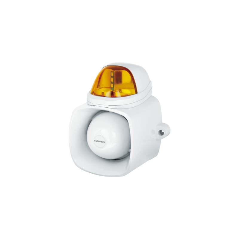 Sirena / Luz Estroboscópica Autónoma / Color Ambar  4 en 1 / IP65 / Uso Interior y Exterior / 12 Vcd / Múltiples Tipos de Notificación / Estroboscópica, de Sirena o de Audio /