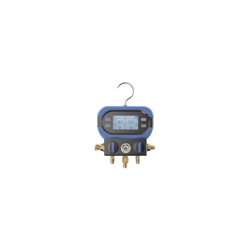Manifold Digital DMAA 2 Válvulas / Sensor Digital Alta Precisión / Pantalla LCD Retroiluminada / Rango -14 a 800 psi (55 bar) / Compatibilidad Múltiples Refrigerantes / Diseño Anti-Caídas / Incluye 3 Mangueras y Adaptado