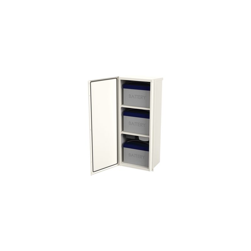 Gabinete Acero Galv. para 3 Bat. PL110D12. Puerta Sin Ventilación. Acc. de piso o poste No incluidos (400 x 1060 x 300mm).