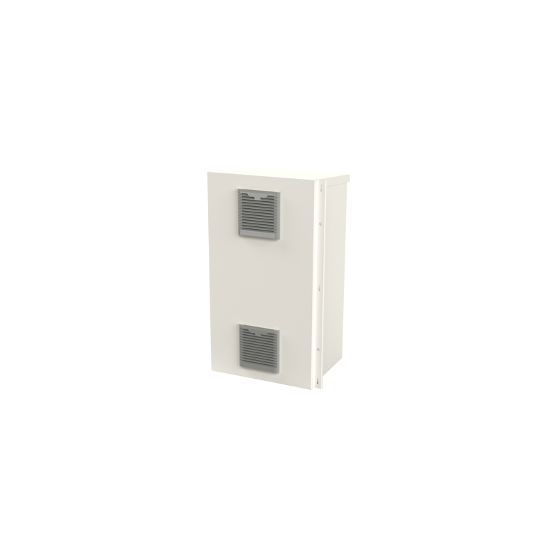 Gabinete Acero Galv. para 2 Baterías PL110D12  (400 x 730 x 300mm). Puerta Ventilada. Acc. para piso o poste No incluidos.