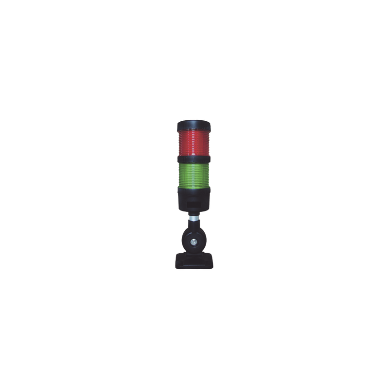 Torre LED Indicadora de estado de 2 niveles color Rojo y Verde, con Buzzer integrado a 85 dB,  a 110-240 VCA con Montaje incluido de 60 mm de diámetro