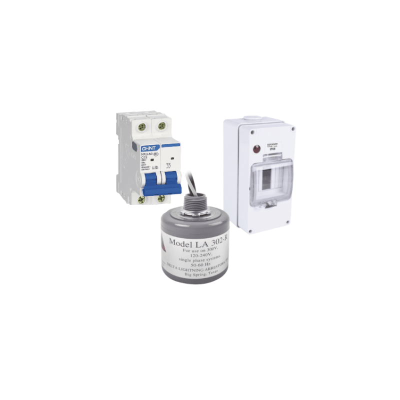 Kit de Centro de Carga Para Corriente Alterna, Breaker de hasta  400 Vca de 40 A con Supresor de Picos Transitorios.
