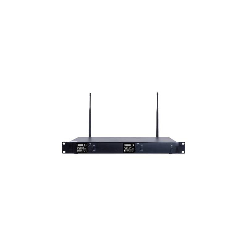 Receptor Inalámbrico Dual Canal Digital U-Band | 4 Bandas de Frecuencia (470-830 MHz) | Transmisión Digital pi/4-DQPSK | Pantalla TFT-LCD 2.2" | Anti-Interferencia con ID Code Pilot | Salidas Balanceadas y Desbalanceadas | Ecualizacion