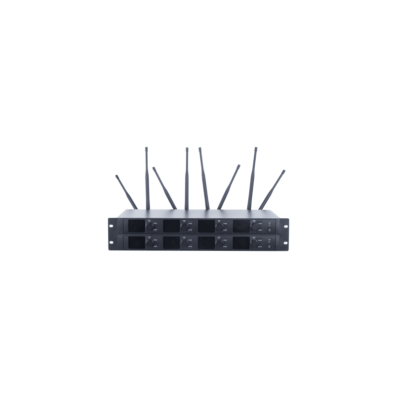 Receptor Inalámbrico | 8 Canales | Transmisión Digital U-Band 540-690 MHz | Modulación PI/4-DQPSK | Pantalla TFT-LCD 2.2" | Salida Balanceada y Desbalanceada | Encripción de Audio | Escaneo de Frecuencia
