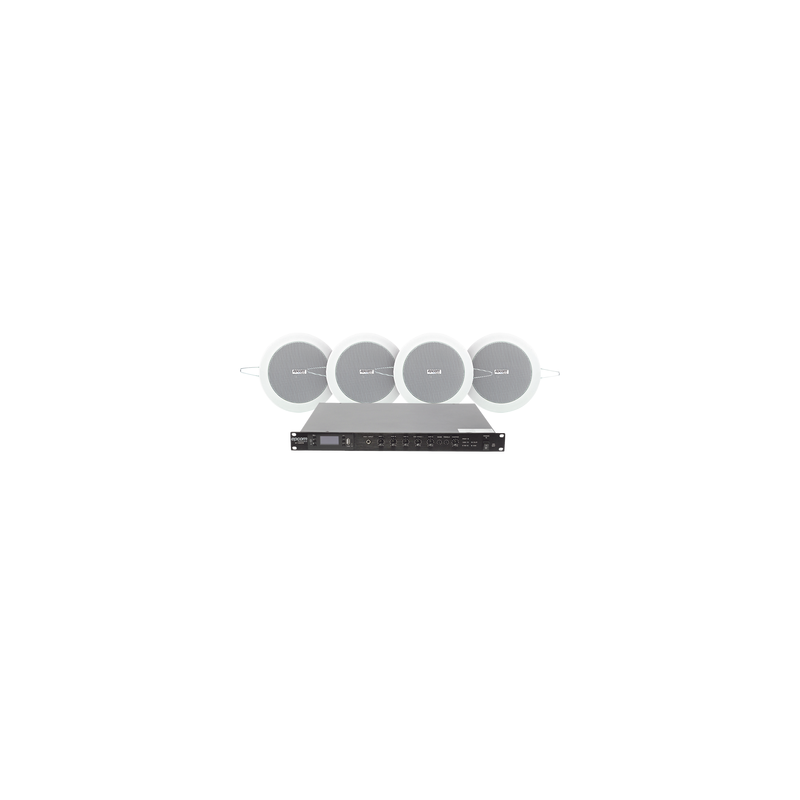 KIT de Amplificador de 120W para Rack | 4 Altavoces de Plafón de 4in | 3 - 6W | Sistema 70/100V