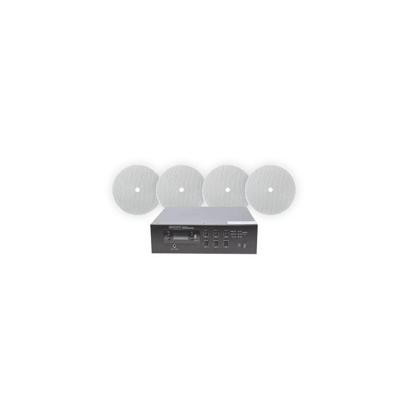 KIT de Amplificador de 120W para Escritorio | 4 Altavoces 6" | Montaje en Techo | 20W | 70/100V