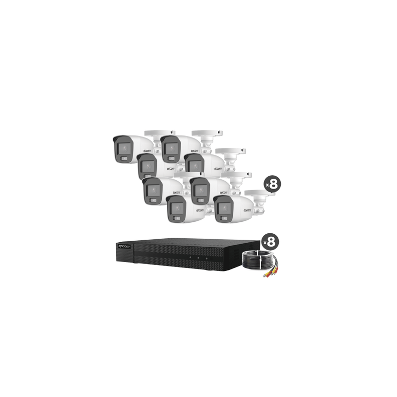 Kit TurboHD 1080p 8 Cámaras Bala ColorVu Epcom | Precio México - Envío Inmediato | LM Soluciones