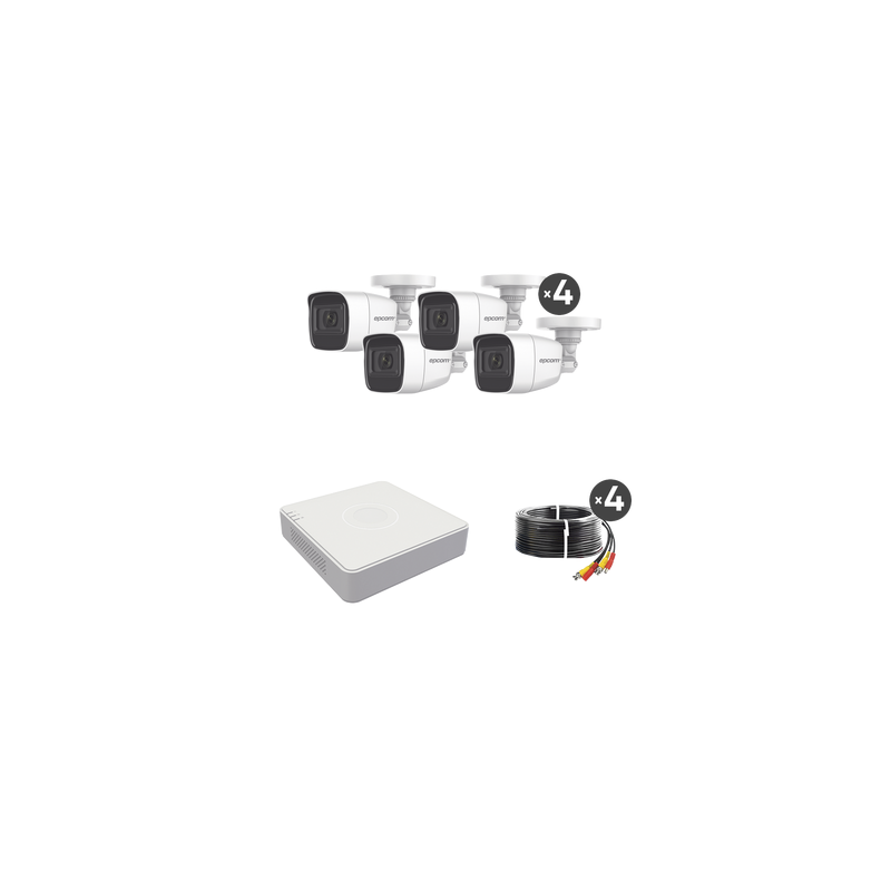 (MICRÓFONO Integrado) Kit TurboHD 1080p Lite / DVR 4 canales / Audio por Coaxitron / 4 Cámaras Bala de Metal con Micrófono Integrado