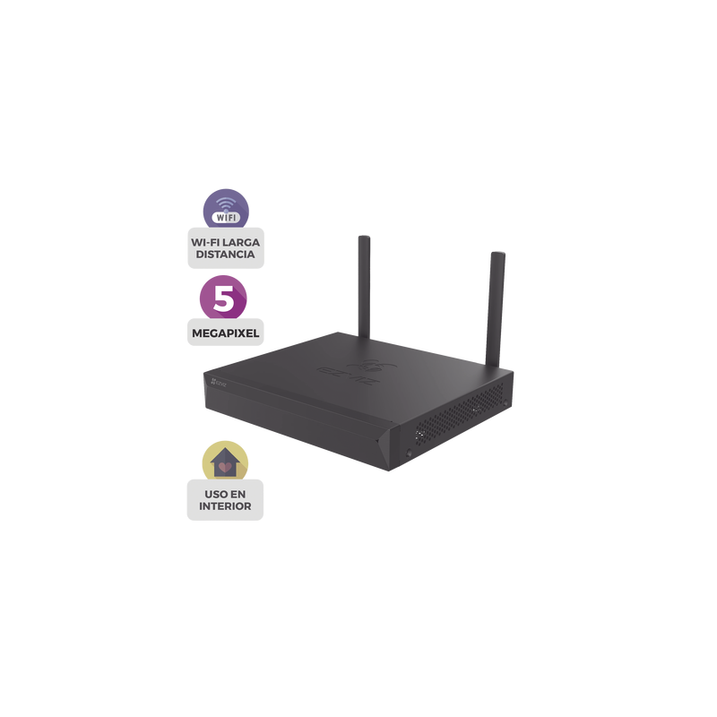 NVR IP / 4 Canales / 5 Megapixel (3K) / Wi-Fi 2.4 GHz Dual Antena / H.265/H.264 / HDMI 2592x1944 / Almacenamiento 8TB / ONVIF