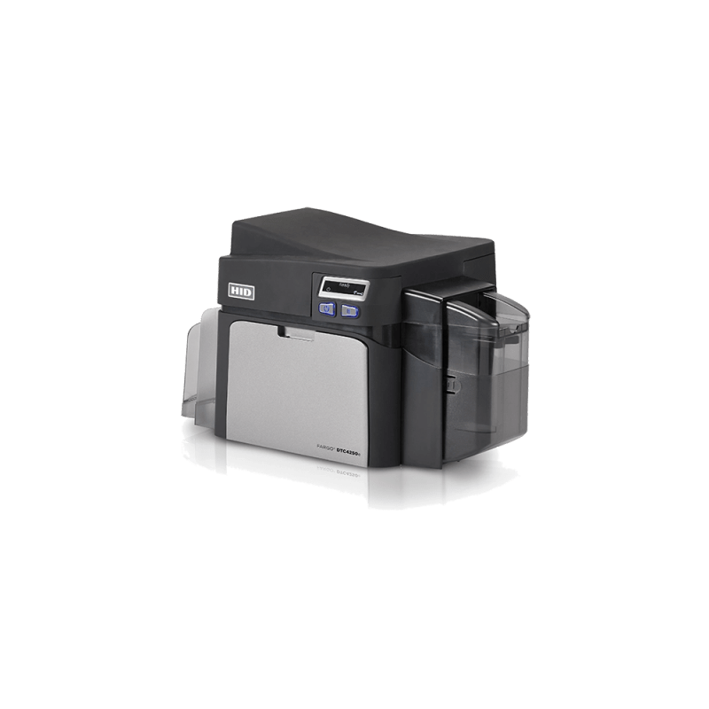 Impresora de Tarjetas ID FARGO DTC4250e / Dye Sublimation y Transferencia Térmica de Resina / Resolución 300 dpi / Seguridad AES-256 / Interfaz USB 2.0 y Ethernet / Capacidad de Tarjeta de Entrada 100 Tarjetas