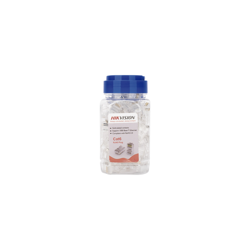 Bote con 100 Piezas de Plug Modular RJ45 / Cat 6 / Chapado en Oro a 30 Micras / Sin Blindaje / Fácil Instalación / Uso Interior / Soporta Norma TIA-568B / Cumple con RoHS 2.0