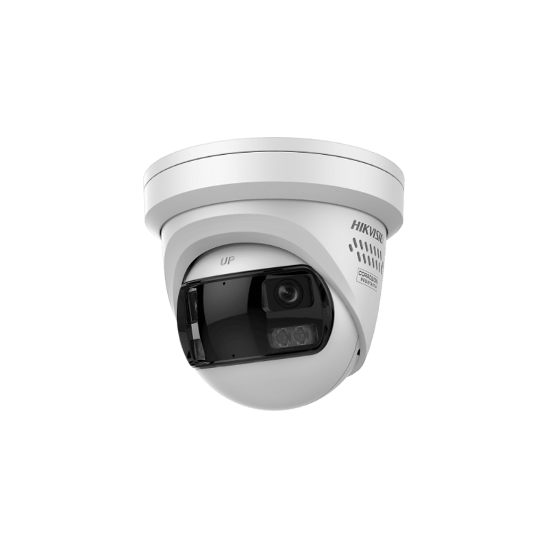 Cámara Turret IP / 4 MP / Doble Lente 2.8 mm / 186.4° / ColorVu / WDR 130 dB / Luz Blanca 40 m (131.2 ft)