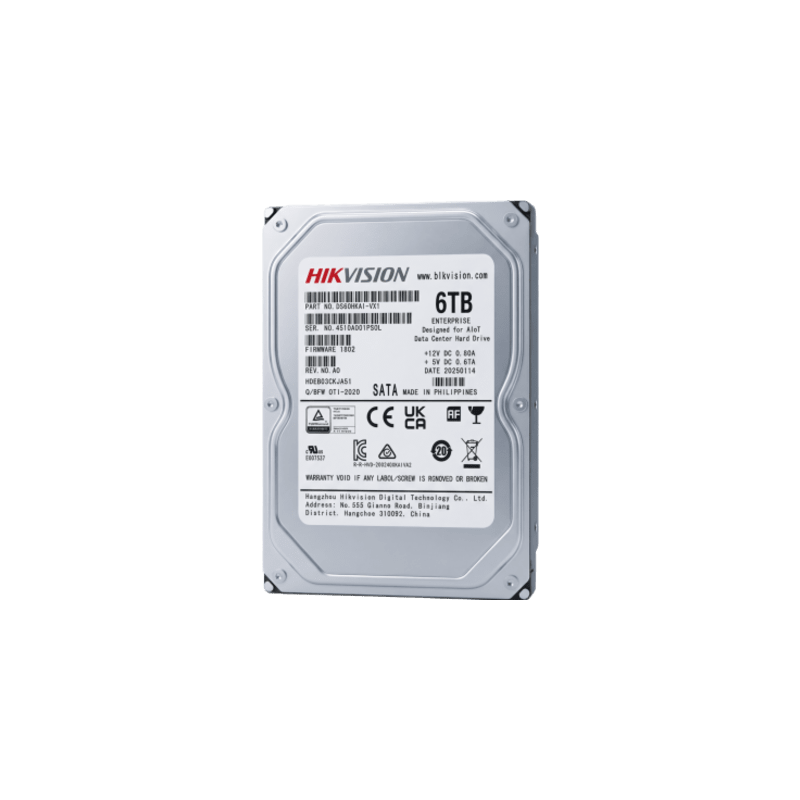 Disco Duro Enterprise para Videovigilancia 6TB / 7200 RPM / SATA 6 Gb/s / Caché 256 MB / Operación 24x7 / Carga de Trabajo 550 TB por Año /