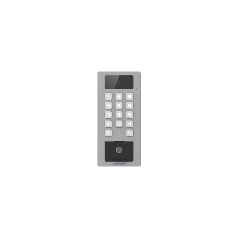 (PoE / 2 Relays) Terminal de Control de Acceso / Videoportero Multiapartamento Llamada a App / Teclado / Exterior Antivandálico IP65 & IK09 / Huella, Tarjeta, Código QR, PIN o App Hik-Connect  / Cámara 2 MP compatible con NVRs