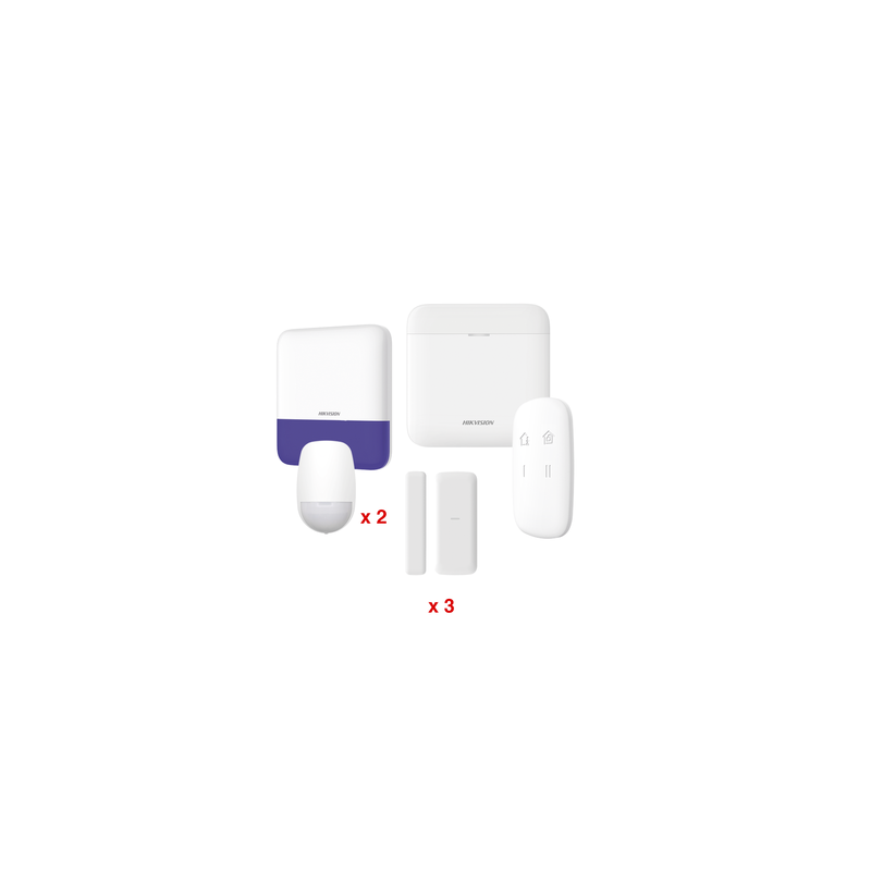 (AX PRO) KIT de Alarma AX PRO / Incluye: 1 Hub con batería de respaldo / 2 Sensores PIR / 3 Contactos Magnéticos mini / 1 Control Remoto / 1 Sirena Inalambrica Exterior  / WiFi / Compatible con Hik-Connect P2P