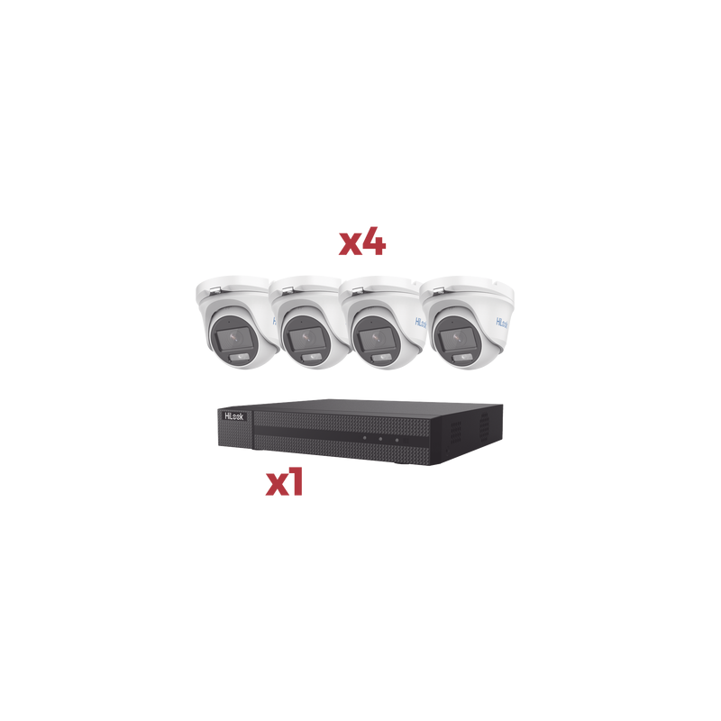 [Kit] DVR 4 Canales TurboHD + 1 Canal IP / 2 Megapixel (1080pLite) / AcuSense Lite / Audio por coaxitron / 1 Bahia de disco duro / 4 Cámaras Metalicas / 2 Megapixel tipo turret / ColorVu Lite + Microfono Integrado
