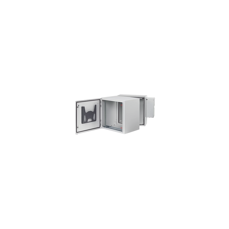 Gabinete Industrial ProTek de 12 UR Puerta Sólida de 612 x 600 x 789 mm Con Aire Acondicionado de 2000 BTU, Protección NEMA Tipo 4/12; IP66; IK10, Abatible, Fabricado en Acero, Color Gris Claro