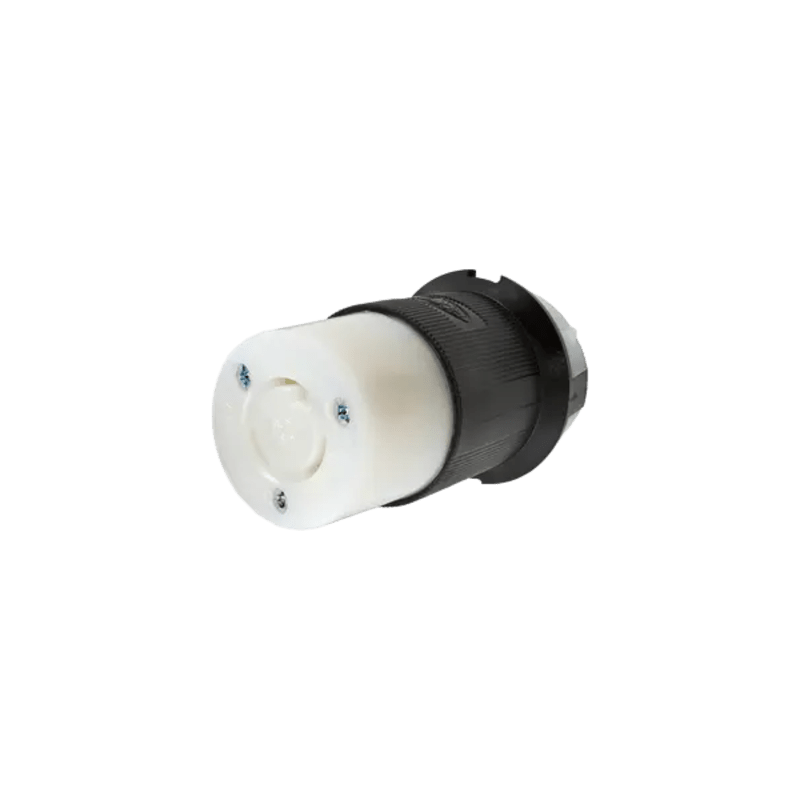 Conector Industrial con Bloqueo de Media Vuelta / 20 A 250 V CA / 2 Polos 3 Hilos / Color Blanco y Negro / Nema L6-20R. 