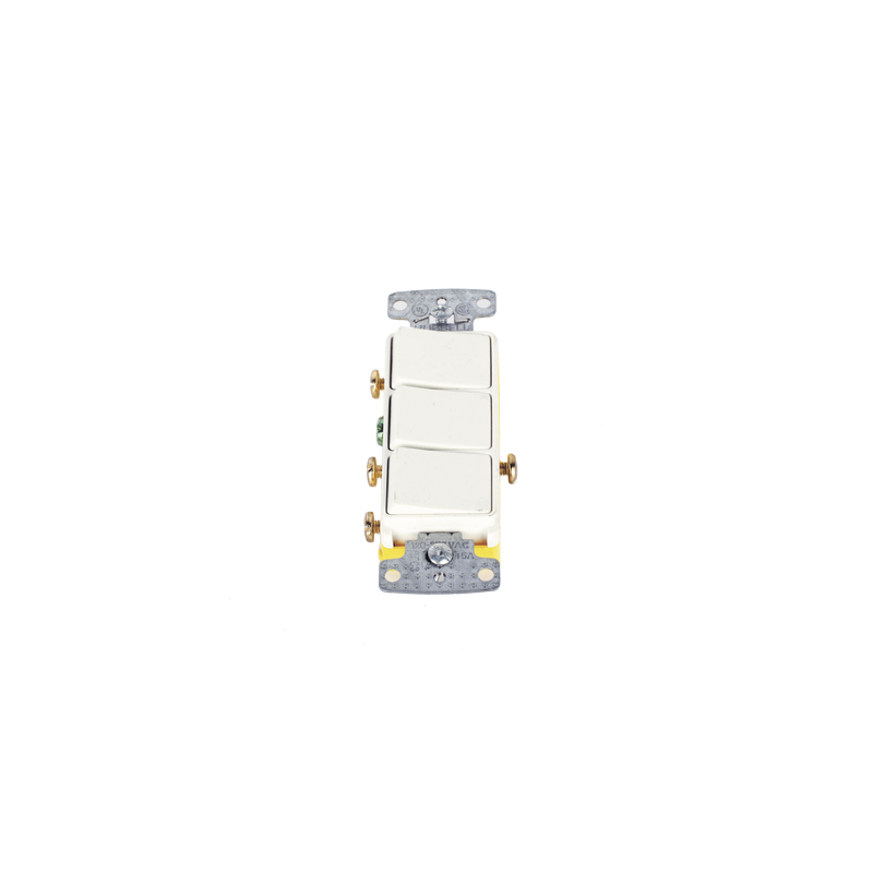 Interruptor Residencial 15A 120V, 3 Bases Unipolares, Blanco