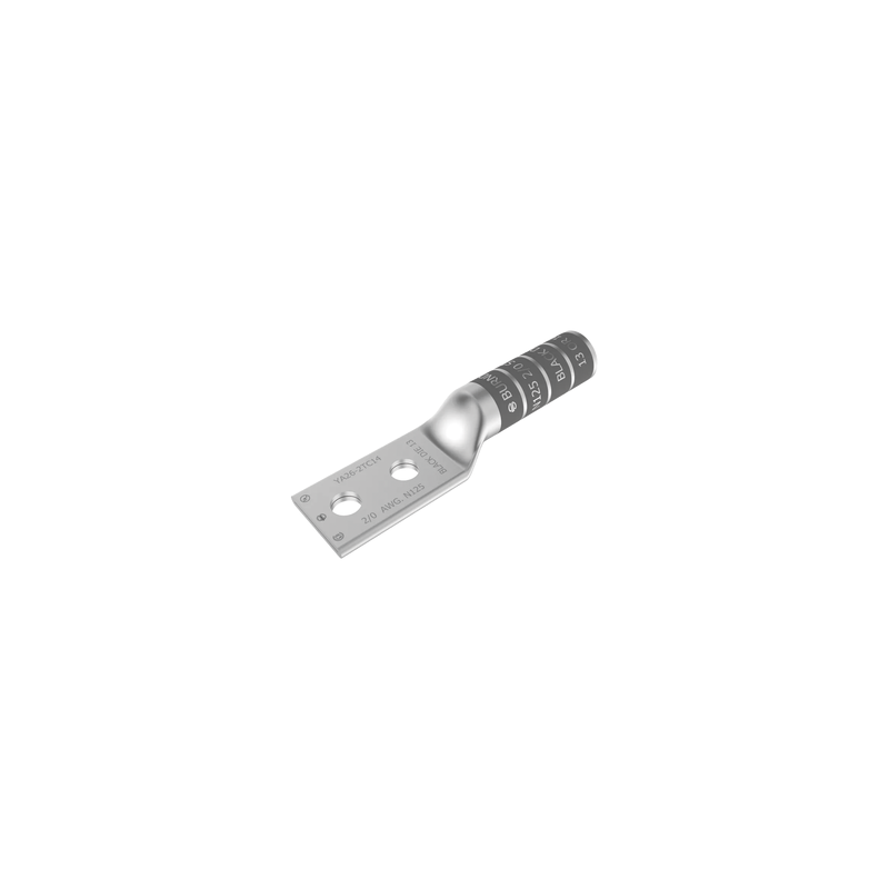 Zapata Terminal de Cobre Electrolítico/ Cañon Largo con 2 Perforaciones para Tornillos de 1/2" / Cable Calibre 2/0 / Espaciamiento entre orificios de 1 3/4".