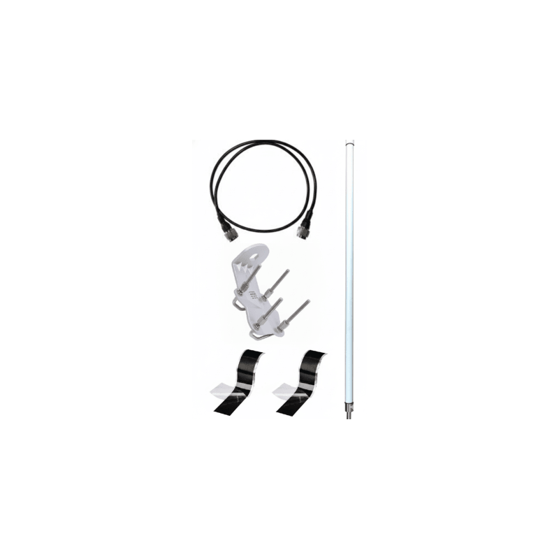 Antena LoRa Exterior Omnidireccional / 5dBi / Frecuencia 860-930 MHz / IP67 / Resistencia al Viento 200 km/h / Kit de Montaje en Poste / Cable Coaxial 1 metro