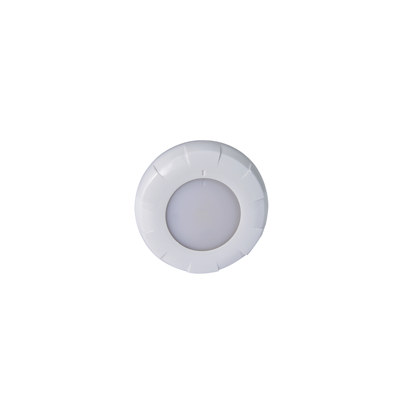Luz led marina serie Aurora tipo domo, emite luz de color blanco y rojo de 180 lúmenes, para uso exterior e interior, fabricado bajo norma de protección IP68.