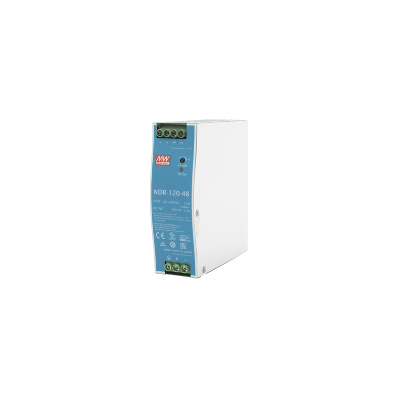 Fuente de poder industrial de 120 W, salida 48 Vcc, entrada 90~264 VCA, para montaje en riel DIN, 