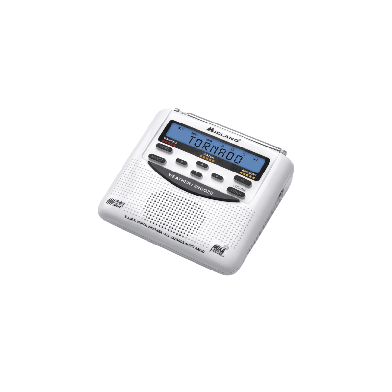 Radio de Alerta Meteorológica WR120, 7 Canales NOAA / Environment Canada, Alerta Sirena 90 dB, Tecnología S.A.M.E., Respaldo de Batería, Certificado Public Alert, Reloj Alarma