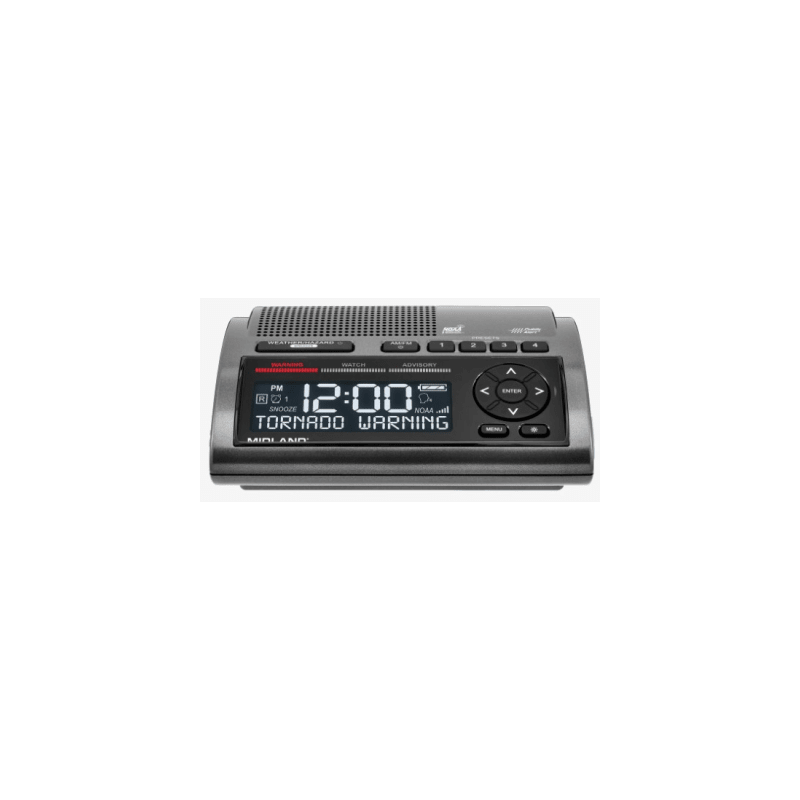 Radio de Alerta Meteorológica WR400 / 7 Canales NOAA y Environment Canada / Almacena 10 Alertas / Sirena de 85 dB / Reloj Dual con Alarma / Carga USB / Certificado Public Alert