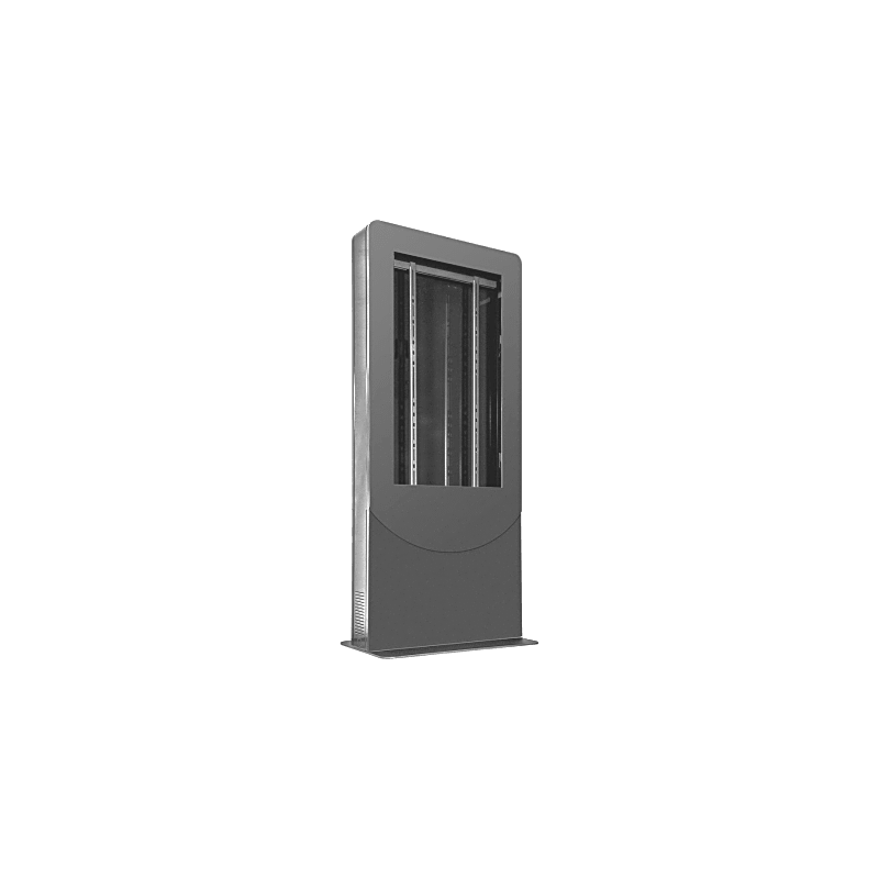 Kiosko tipo Vertical color negro para Pantallas 55" / Construcción Totalmente en Acero / Base Plana / 6 Tomas Eléctricas con Supresor de Picos / Ventilación Termostática / Capacidad de Carga 125-150 lb (56-68 kg)