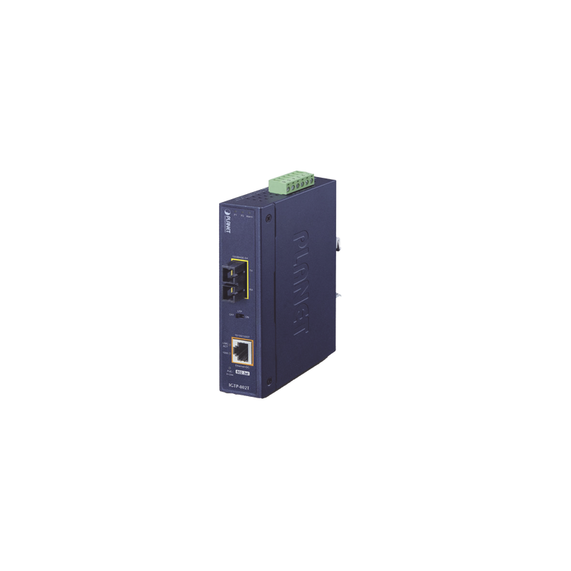 Convertidor de medios industrial PoE+ PLANET 1000BASE-SX a 1