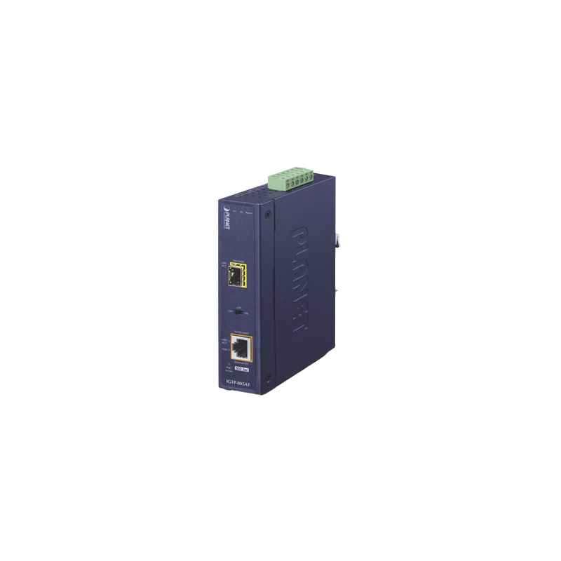 Convertidor de Medios PoE Industrial SFP a RJ45 Gigabit