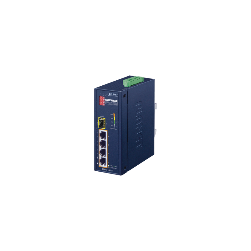 Switch Industrial PLANET 4 PoE + 1 Fibra -40-75°C | Precio México - Envío Inmediato | LM Soluciones