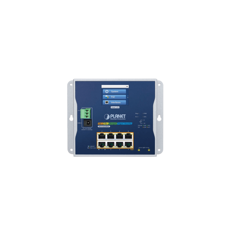 Switch Industrial PLANET 8 Puertos PoE+ 2 SFP LCD