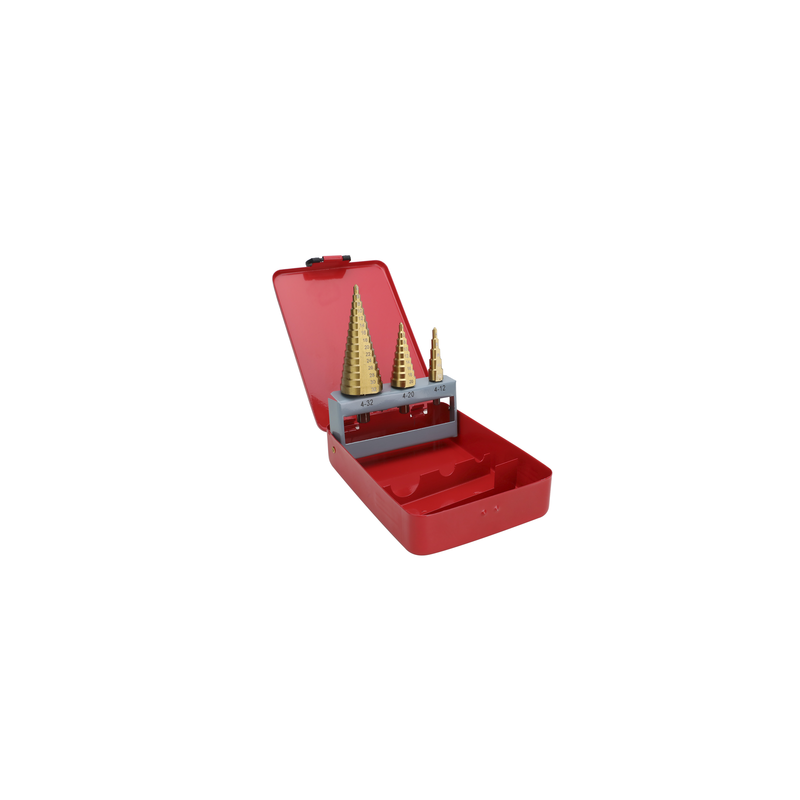 Juego de 3 Brocas Escalonadas HSS 4-12, 4-20, 4-32 mm (Para Plástico o Metal). 